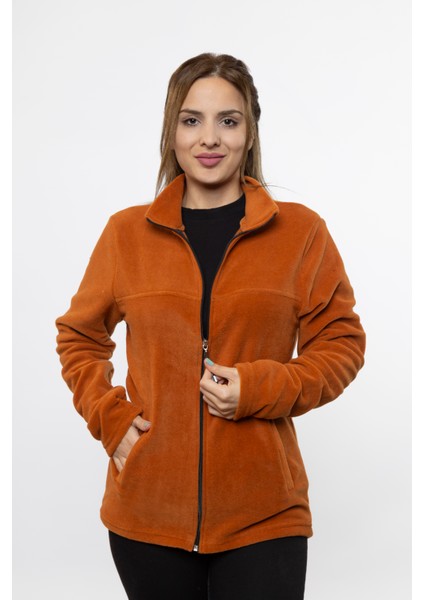 Kadın Önü Fermuarlı Kışlık Tarçın Renk Polar Ceket fiyatları