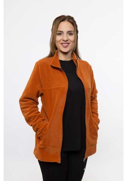 Kadın Önü Fermuarlı Kışlık Tarçın Renk Polar Ceket modelleri