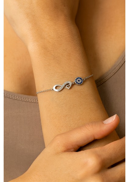 Gümüş Taşlı Sonsuzluk Ve Göz Bileklik Kalpli Gümüş Bayan Bileklik fiyatları