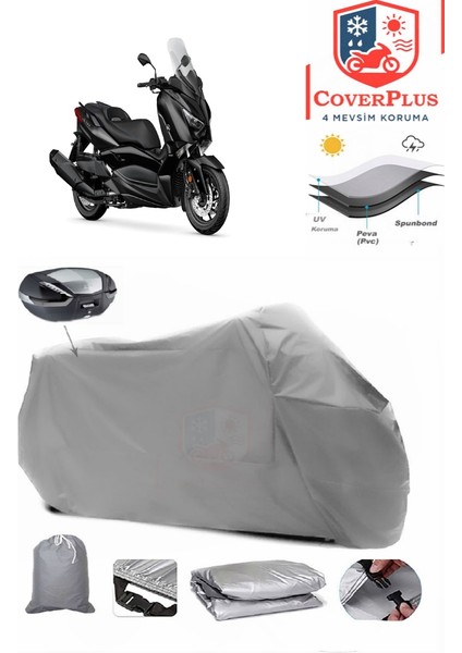 Yamaha 2025 Xmax Branda Gri Arka Çanta Uyumlu(Topcase) Motosiket Brandası Motor Örtüsü Çadır Su Geçirmez Motosiklet Kılıfı Motor Brandası,lastikli,taşıma Torbalı
