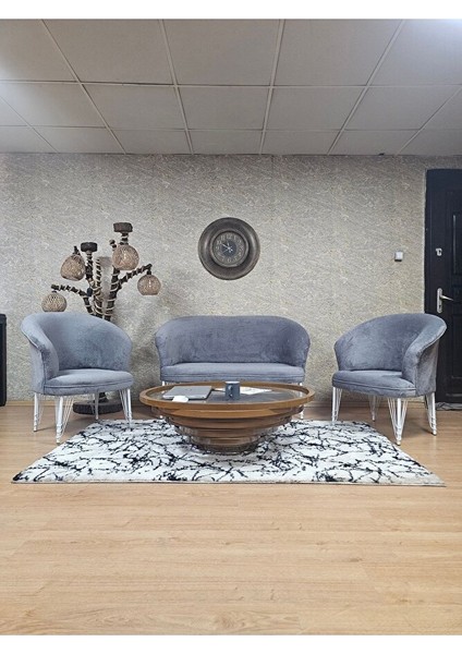 Teddy Takım Beyaz Boyalı Telli Ayak Çay Seti Koltuk - Berjer , Balkon, Salon, Ofis Gri Renk 40 x 125 Boyut/ebat