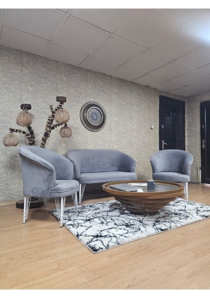 Teddy Takım Beyaz Boyalı Telli Ayak Çay Seti Koltuk - Berjer , Balkon, Salon, Ofis Gri Renk 40 x 125 Boyut/ebat modelleri
