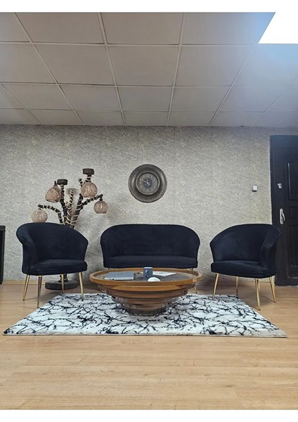 Teddy Takım Gold Kaplama Sivriltme Ayak Çay Seti Koltuk - Berjer , Balkon, Salon, Ofis Siyah Renk 40 x 125 Boyut/ebat