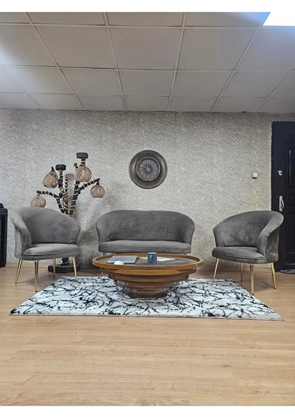 Teddy Takım Gold Kaplama Sivriltme Ayak Çay Seti Koltuk - Berjer , Balkon, Salon, Ofis Kahverengi Renk 40 x 125 Boyut/ebat