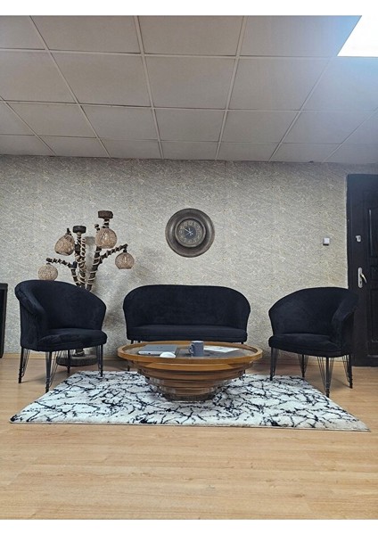 Teddy Takım Siyah Boyalı Telli Ayak Çay Seti Koltuk - Berjer , Balkon, Salon, Ofis Siyah Renk 40 x 125 Boyut/ebat