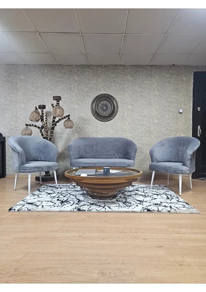Teddy Takım Beyaz Boyalı Sivriltme Ayak Çay Seti Koltuk - Berjer , Balkon, Salon, Ofis Gri Renk 40 x 125 Boyut/ebat