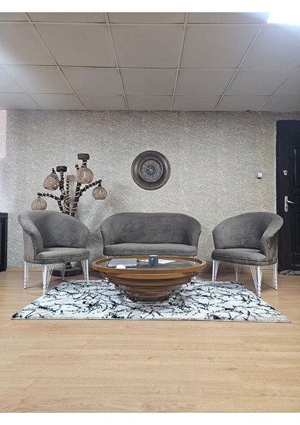 Teddy Takım Beyaz Boyalı Telli Ayak Çay Seti Koltuk - Berjer , Balkon, Salon, Ofis Kahverengi Renk 40 x 125 Boyut/ebat