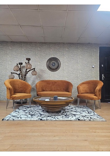 Teddy Takım Krom Kaplama Telli Ayak Çay Seti Koltuk - Berjer , Balkon, Salon, Ofis Kiremit Renk 40 x 125 Boyut/ebat