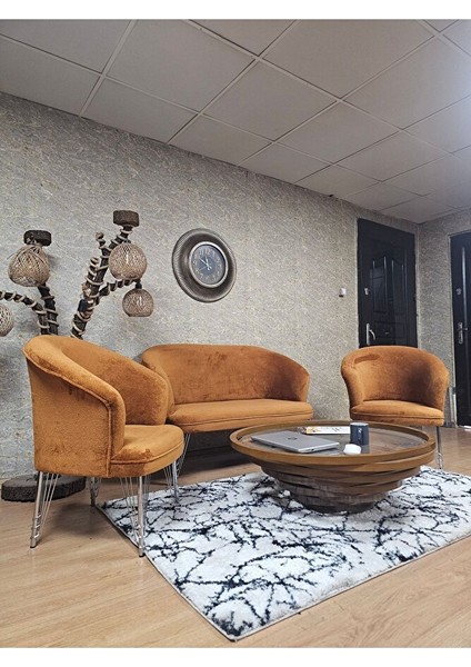 Teddy Takım Krom Kaplama Telli Ayak Çay Seti Koltuk - Berjer , Balkon, Salon, Ofis Kiremit Renk 40 x 125 Boyut/ebat modelleri