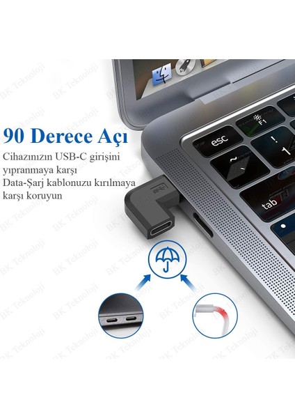 90 Derece L Tip Sağ ve Sol Açılı USB C Type-C Erkek - Dişi Adaptör fırsatları