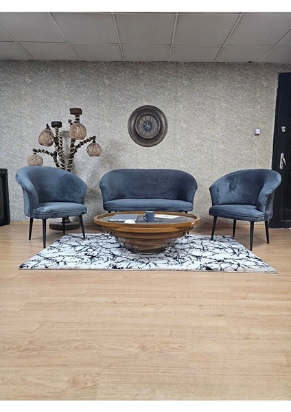 Teddy Takım Siyah Boyalı Sivriltme Ayak Çay Seti Koltuk - Berjer , Balkon, Salon, Ofis Füme Renk 40 x 125 Boyut/ebat