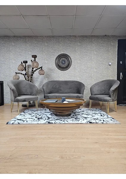 Teddy Takım Gold Kaplama Telli Ayak Çay Seti Koltuk - Berjer , Balkon, Salon, Ofis Kahverengi Renk 40 x 125 Boyut/ebat