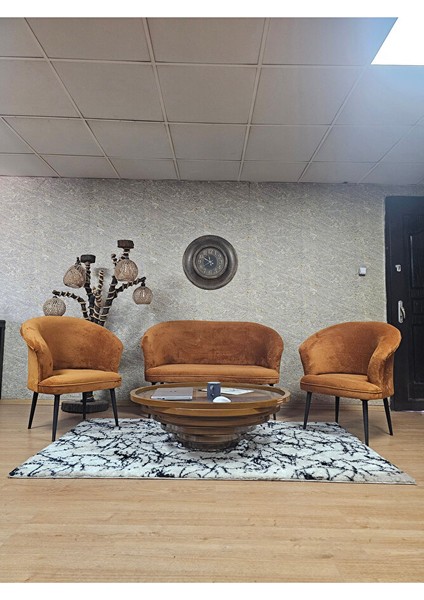 Teddy Takım Siyah Boyalı Sivriltme Ayak Çay Seti Koltuk - Berjer , Balkon, Salon, Ofis Turuncu Renk 40 x 125 Boyut/ebat