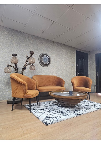 Teddy Takım Siyah Boyalı Sivriltme Ayak Çay Seti Koltuk - Berjer , Balkon, Salon, Ofis Turuncu Renk 40 x 125 Boyut/ebat modelleri