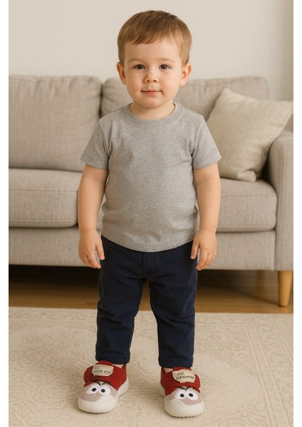 Göz Desenli Erkek Bebe Panduf Gri