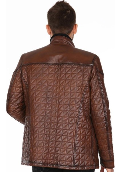 Hakiki Kuzu Derisi Kahverengi Erkek Deri Mont Işlemeli Fermuarlı Deri Ceket indirimleri