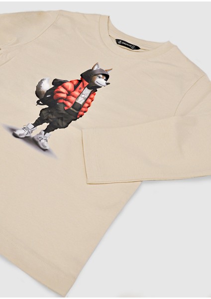 Bej Erkek Çocuk Uzun Kollu Baskılı Tişört 4083 modelleri
