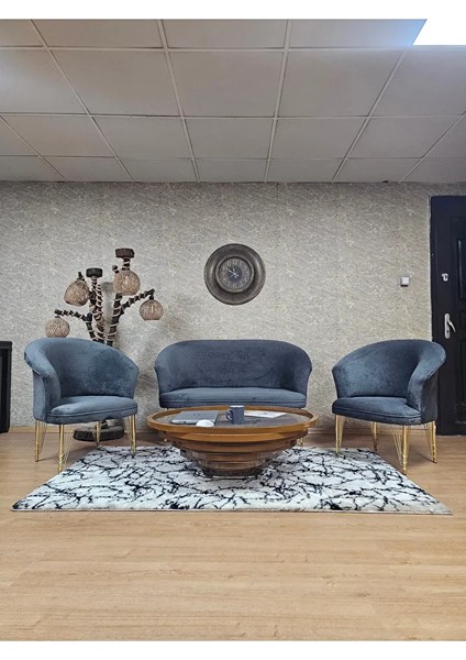 Teddy Takım Gold Kaplama Telli Ayak Çay Seti Koltuk - Berjer , Balkon, Salon, Ofis Füme Renk 40 x 125 Boyut/ebat