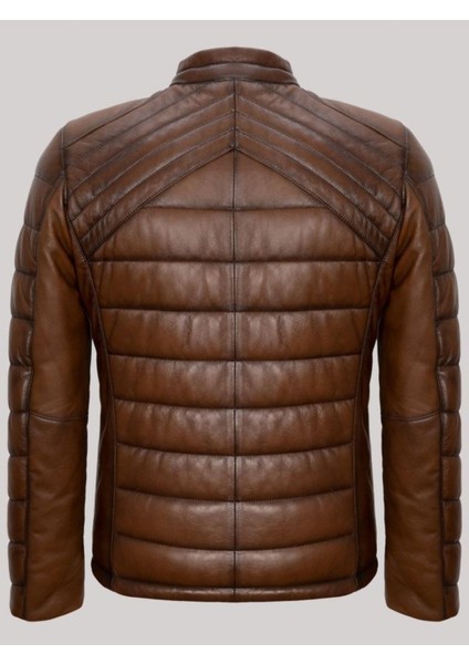 Hakiki Kuzu Derisi Kahverengi Erkek Deri Mont Şişme 2 Cepli Deri Ceket fiyatları