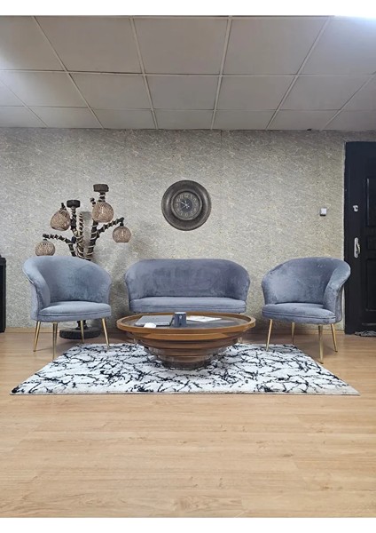 Teddy Takım Gold Kaplama Sivriltme Ayak Çay Seti Koltuk - Berjer , Balkon, Salon, Ofis Gri Renk 40 x 125 Boyut/ebat
