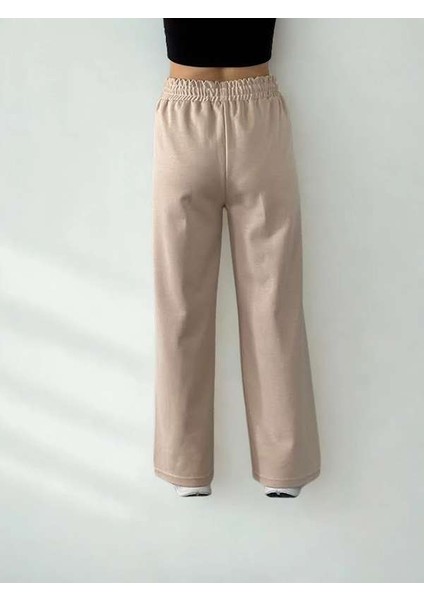 Double Face Bol Paça Bayan Eşofman Krem Renk modelleri