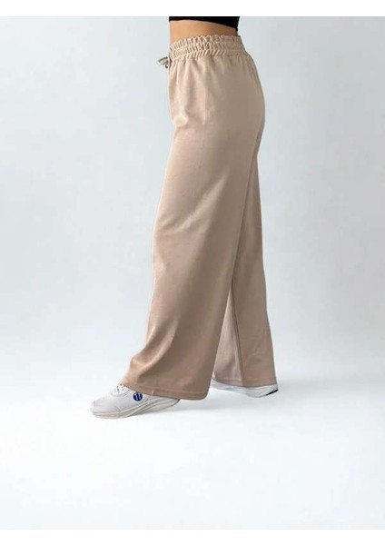 Double Face Bol Paça Bayan Eşofman Krem Renk