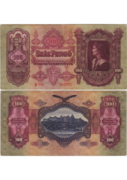 Macaristan 100 Pengö 1 Temmuz 1930. Çok Çok Temiz+ Kondisyon.