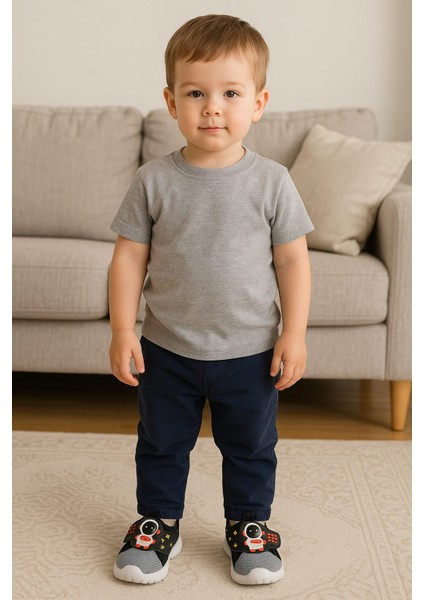Astronot Baskılı Erkek Bebe Panduf Gri