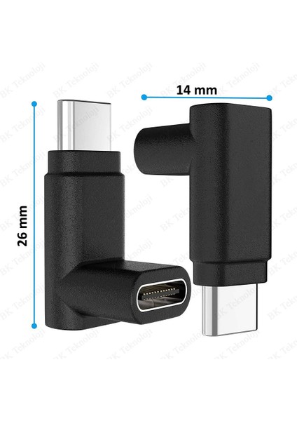 90 Derece Dirsek Aşağı ve Yukarı Açılı USB C Type-C Erkek - Dişi Adaptör
