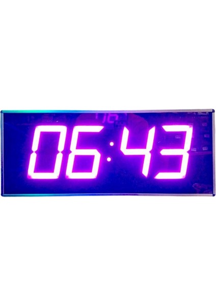 Wifi Senkronize Dijital LED Duvar ve Masa Saati – Otomatik Internet Saat Ayarlı, Mor Led, 16X40 cm