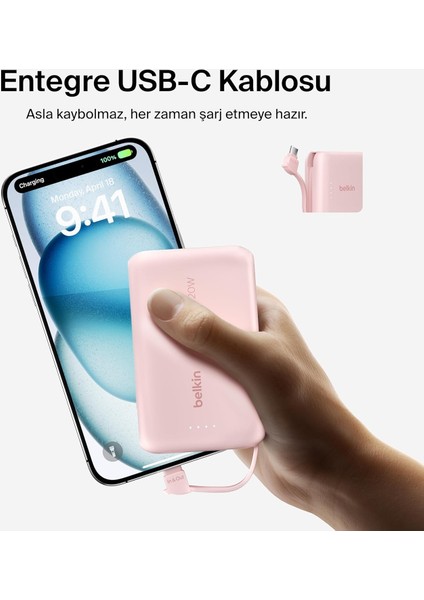 Boostcharge Power Bank, Entegre Kablolu Taşınabilir Şarj Cihazı 10K Pd 20W - Usb-C Güç Dağıtı indirimleri