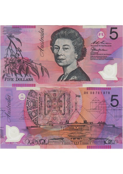 AVUSTRALYA 5 DOLAR 1998 KRALİÇE II. ELİZABETH BÜSTLÜ POLYMER. Pick 51c. ÇİLALTI+
