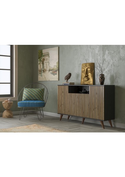 Hunerika Segovia Zebra Kapak 4 Kapaklı 1 Bölmeli Premium Konsol- Minifiks - Siyah/atlantik Çam