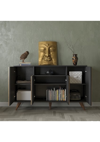 Hunerika Segovia Zebra Kapak 4 Kapaklı 1 Bölmeli Premium Konsol- Minifiks - Siyah/atlantik Çam modelleri