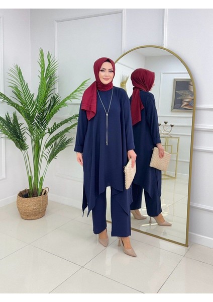 Kadın Tesettür 2'li Takım Asimetrik Kesim Tunik & Pantolon Takımı