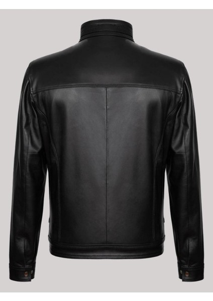 Hakiki Kuzu Derisi Siyah Erkek Deri Mont Düz Dik Yaka Cepli Deri Ceket fiyatları