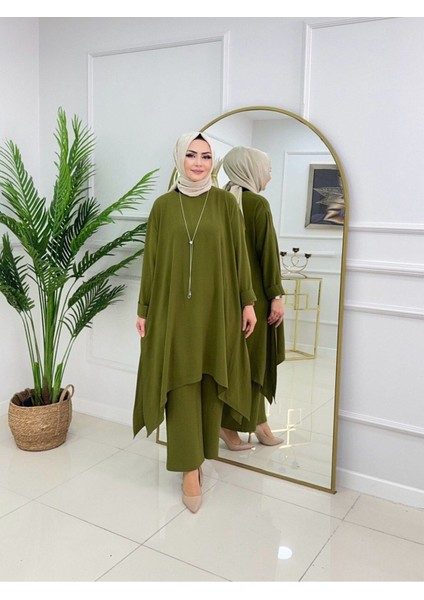 Kadın Tesettür 2'li Takım Asimetrik Kesim Tunik & Pantolon Takımı
