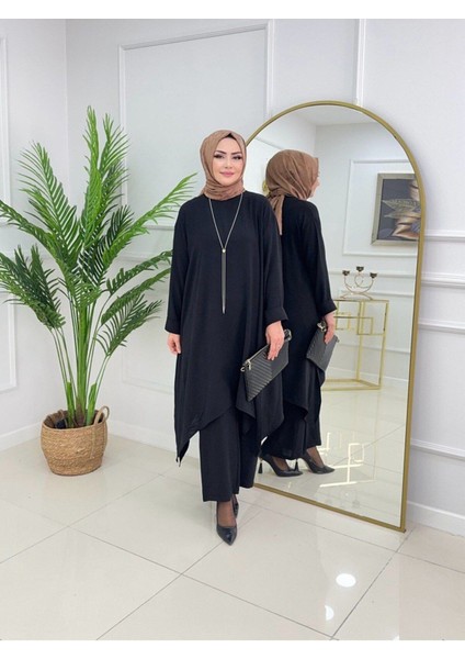Kadın Tesettür 2'li Takım Asimetrik Kesim Tunik & Pantolon Takımı