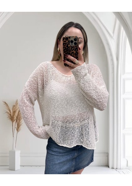 Kadın Oversize %100 Viskon Ajurlu Bluz