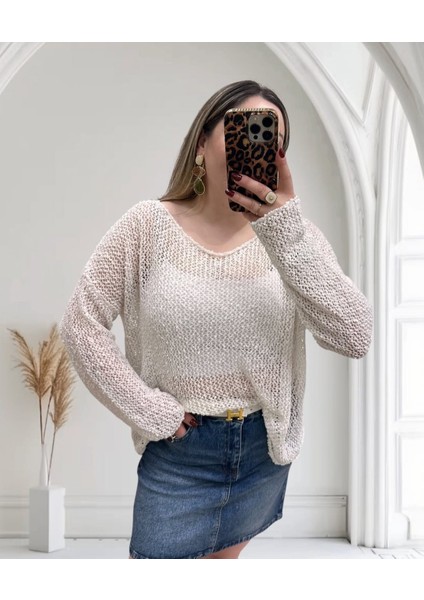 Kadın Oversize %100 Viskon Ajurlu Bluz
