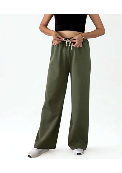 Double Face Bol Paça Bayan Eşofman Haki Renk modelleri