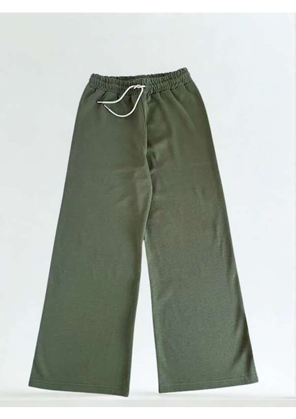 Double Face Bol Paça Bayan Eşofman Haki Renk