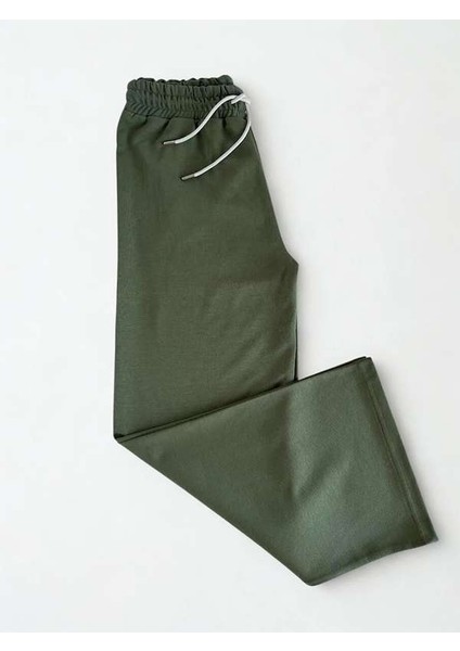 Double Face Bol Paça Bayan Eşofman Haki Renk