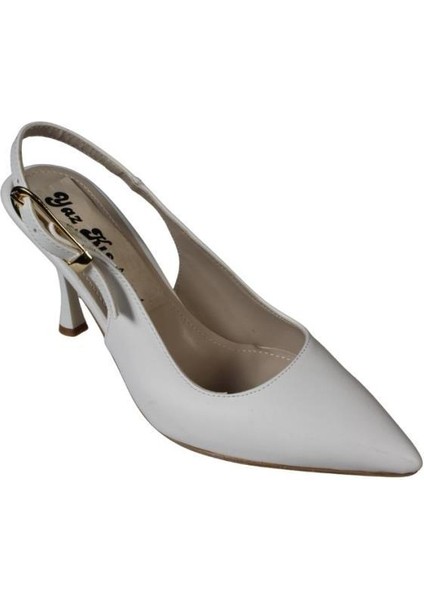 Yazkış Kadın Beyaz Siyah 9cm Arkası Açık Abiye Ayakkabı