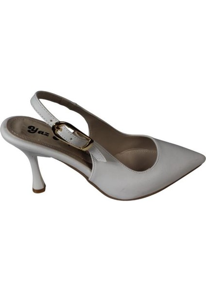 Yazkış Kadın Beyaz Siyah 9cm Arkası Açık Abiye Ayakkabı fiyatları