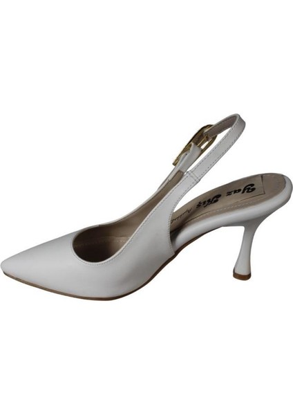 Yazkış Kadın Beyaz Siyah 9cm Arkası Açık Abiye Ayakkabı modelleri