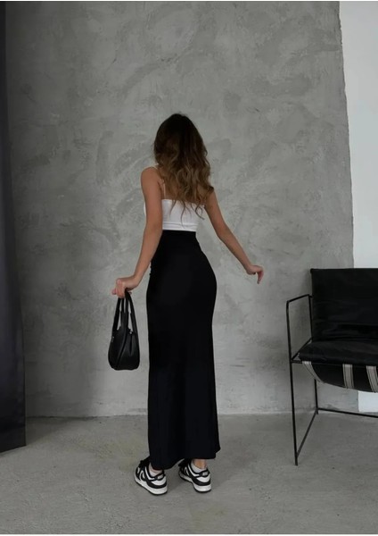Kadın Kalem Etek Esnek Dalgıç Kumaş Midi Boy Beli Lastikli Siyah Günlük Stil modelleri