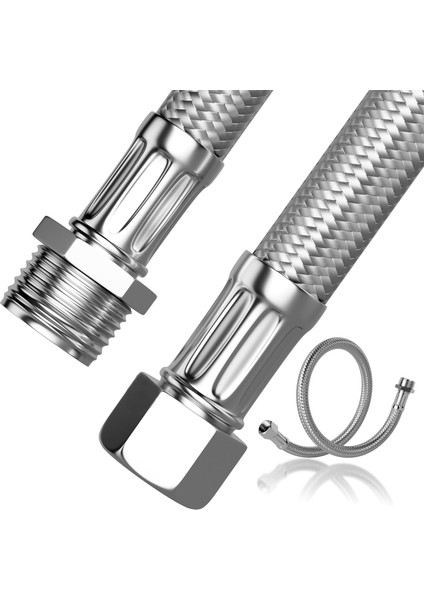 1/2 Nipelli 70 cm Paslanmaz Çelik Örgülü Flex Hortum - Yüksek Basınca Dayanıklı