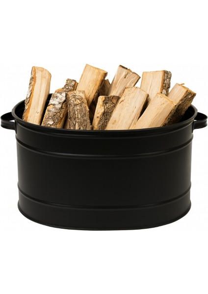 Oval Metal Odun Kovası | Siyah