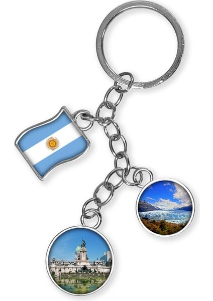 Arjantin Üçlü Epoksi Metal Çift Taraflı Damla Anahtarlık Argentina